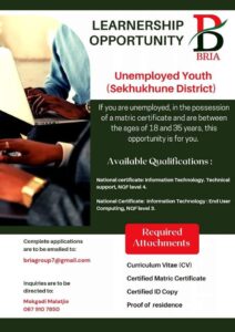 Learnership Opportunity For District Municipality