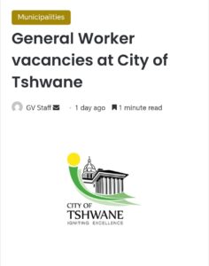 General Worker vacancies at City of Tshwane